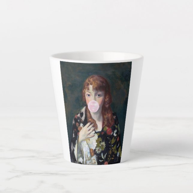 Edna blowing a pink bubble gum latte mug (Front)