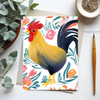 Edna the Rooster | Watercolor Floral Chicken