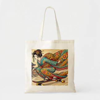 Edo Beauty on Skateboard - Ukiyo-e Style Tote Bag
