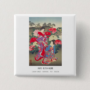 Edo Beauty & Peony Garden – Traditional Japanese 15 Cm Square Badge