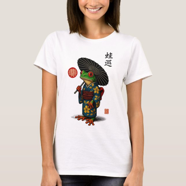  Edo Frog in Kimono with Parasol T-Shirt (Front)