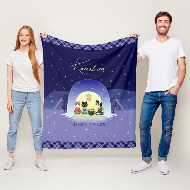 Edo-Neko's Snowy Celebration Fleece Blanket (In Situ)