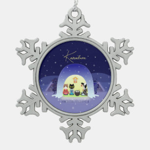Edo-Neko's Snowy Celebration Snowflake Pewter Christmas Ornament