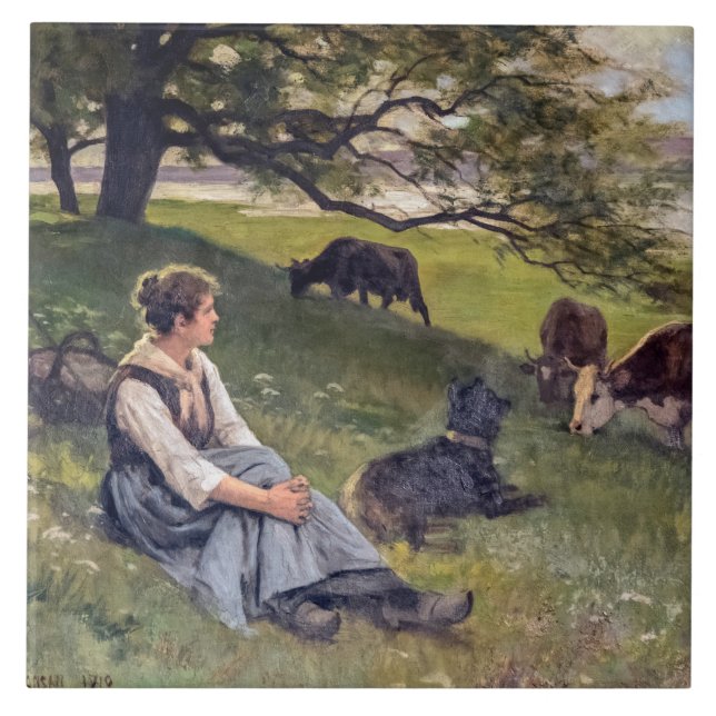 Edouard Debat-Ponsan The Cowherd Square Ceramic Tile (Front)