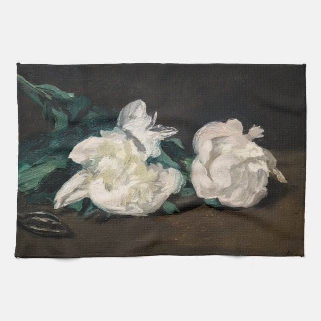 Edouard Manet - Branch of White Peonies, Secateurs Tea Towel (Horizontal)