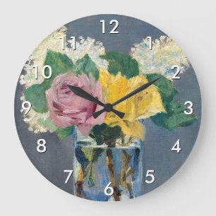 Edouard Manet - Lilacs and Roses Large Clock