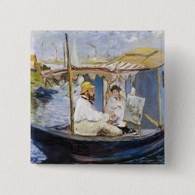 Edouard Manet - Monet in his Studio Boat 15 Cm Square Badge (Front)