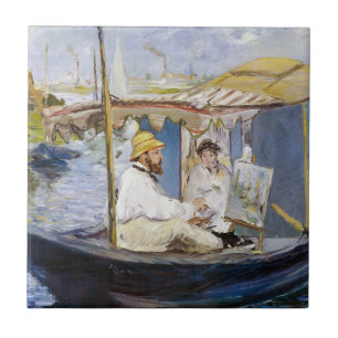 Edouard Manet - Monet in his Studio Boat Ceramic Tile