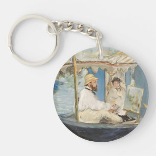 Edouard Manet - Monet Painting on His Studio Boat Key Ring