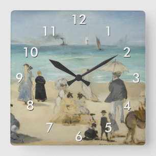 Edouard Manet - On the Beach, Boulogne-sur-Mer Square Wall Clock
