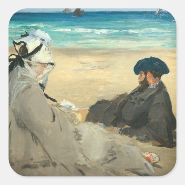 Edouard Manet - On the Beach Square Sticker (Front)
