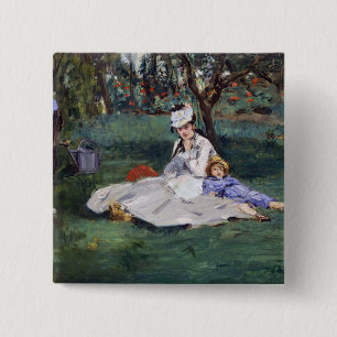 Edouard Manet - The Monet family in their garden 15 Cm Square Badge