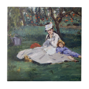 Edouard Manet - The Monet family in their garden Ceramic Tile