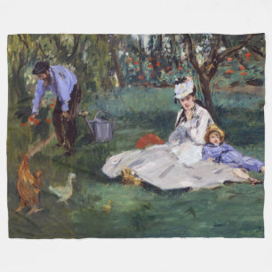 Edouard Manet - The Monet family in their garden Fleece Blanket