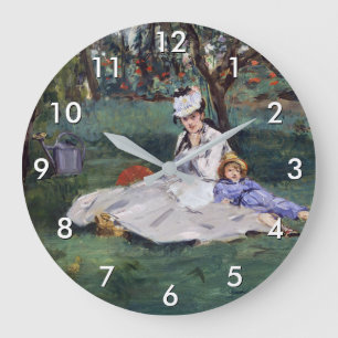 Edouard Manet - The Monet family in their garden Large Clock