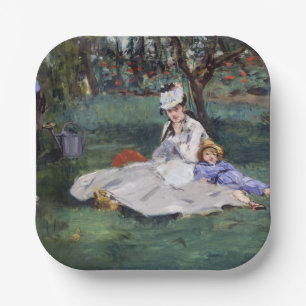 Edouard Manet - The Monet family in their garden Paper Plate