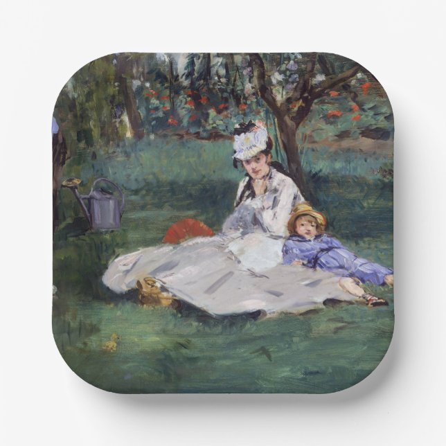 Edouard Manet - The Monet family in their garden Paper Plate (Front)