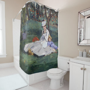 Edouard Manet - The Monet family in their garden Shower Curtain
