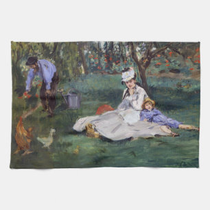 Edouard Manet - The Monet family in their garden Tea Towel