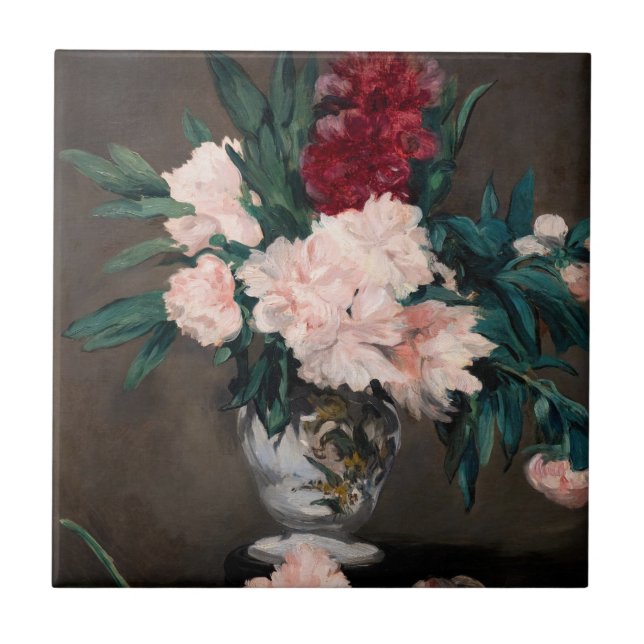 Edouard Manet - Vase of Peonies on  Small Pedestal Ceramic Tile (Front)