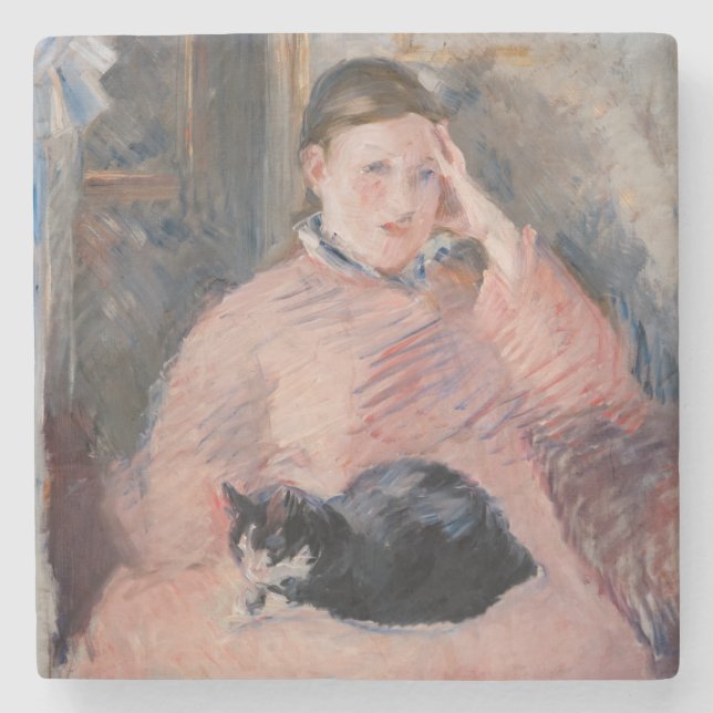 Edouard Manet - Woman with a Cat Stone Coaster (Front)