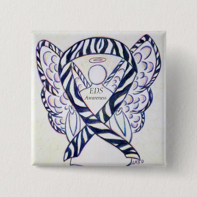 EDS Awareness Angel Zebra Stripe Ribbon Custom Pin (Front)