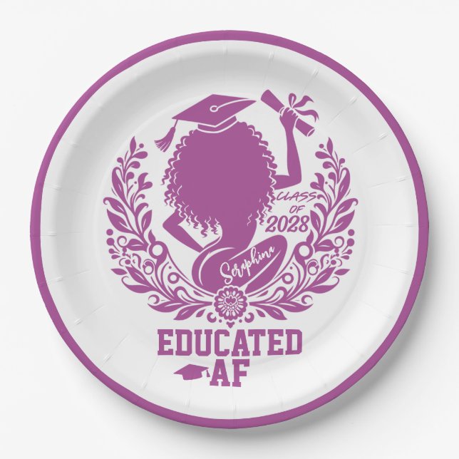 "Educated AF" Twerk Team Magenta Graduation Party Paper Plate (Front)
