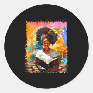 Educated Afro Girl Reading Book Lover Black Histor Classic Round Sticker