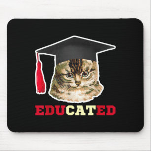 Educated cat in graduation cap funny grad gift mouse pad