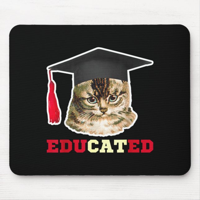 Educated cat in graduation cap funny grad gift  mouse pad (Front)