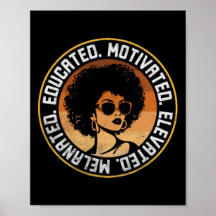 Educated Motivated Elevated Melanated Bhm Afro Bla Poster