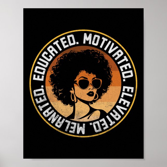 Educated Motivated Elevated Melanated Bhm Afro Bla Poster (Front)