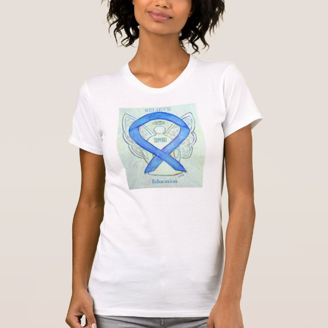 Education Blue Awareness Ribbon Angel Custom Shirt (Front)