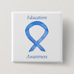 Education Blue Awareness Ribbon Art Custom Pin