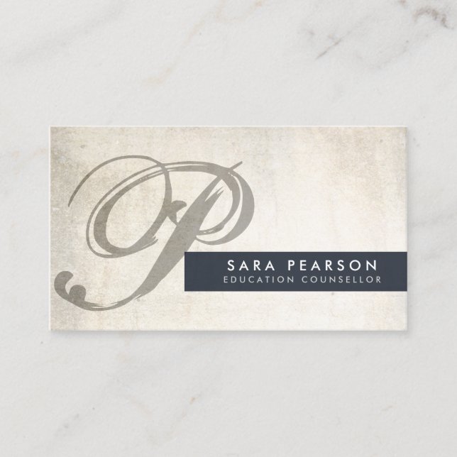 Education Counsellor Grunge Bold Monogram Business Card (Front)