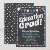 Education Graduation Party Invitation Red Blue