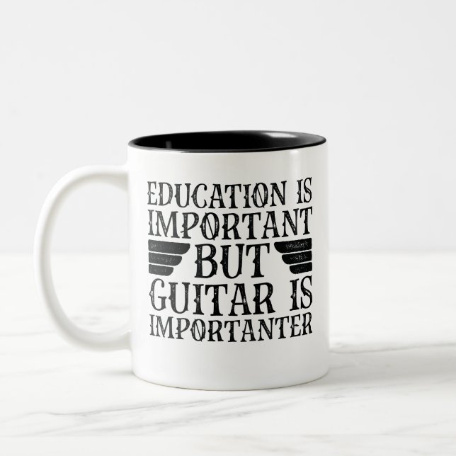 Education Is Important But Guitar Is Importanter Two-Tone Coffee Mug (Left)