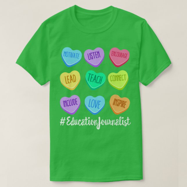 Education Journalist Valentine's Day Pastel Candy  T-Shirt (Design Front)