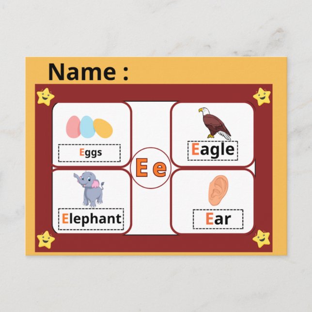 Educational Alphabet Letter E Flashcard for Kids  Postcard (Front)