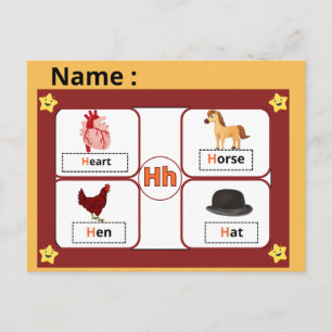  Educational Alphabet Letter H Flashcard for Kids  Postcard