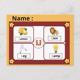 Educational Alphabet Letter L Flashcard for Kids  Postcard