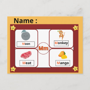 Educational Alphabet Letter M Flashcard for Kids  Postcard