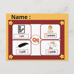 Educational Alphabet Letter Q Flashcard for Kids  Postcard