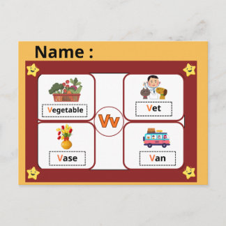 Educational Alphabet Letter V Flashcard for Kids Postcard