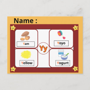 Educational Alphabet Letter Y Flashcard for Kids  Postcard