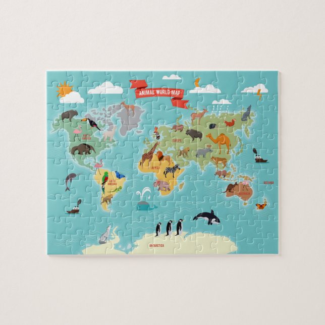 Educational Animals of The World Map Jigsaw Puzzle (Horizontal)