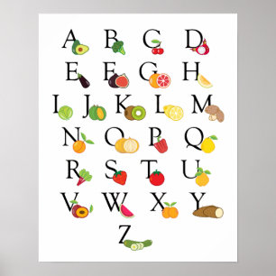 Educational Fruit Vegetable ABC Alphabet Classroom Poster