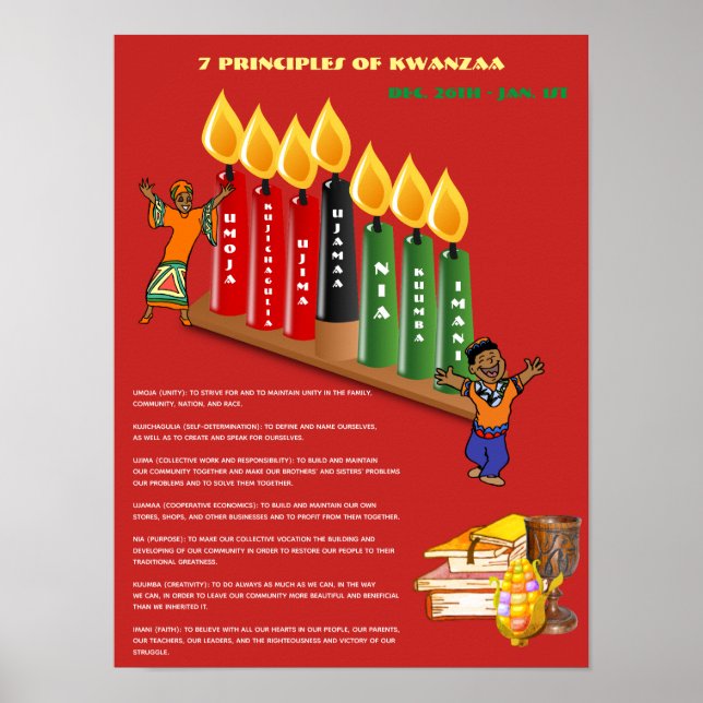 Educational KWANZAA Poster 7 Principles, Symbols (Front)