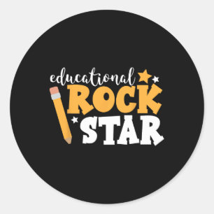 Educational Rock Star Rockstar Teacher Student Sch Classic Round Sticker