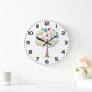 Educational Tree of Knowledge with Books Large Clock